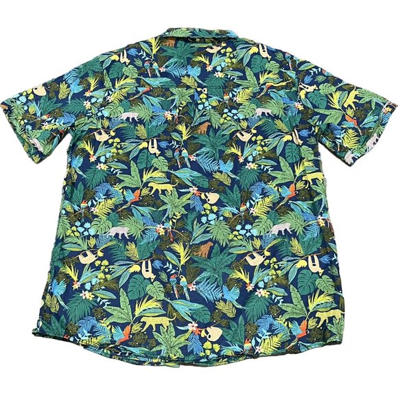 SSLR Bright Tropical Animal Print Bird Leopard Lemur Button Up Shirt Men XL - Picture 2 of 16